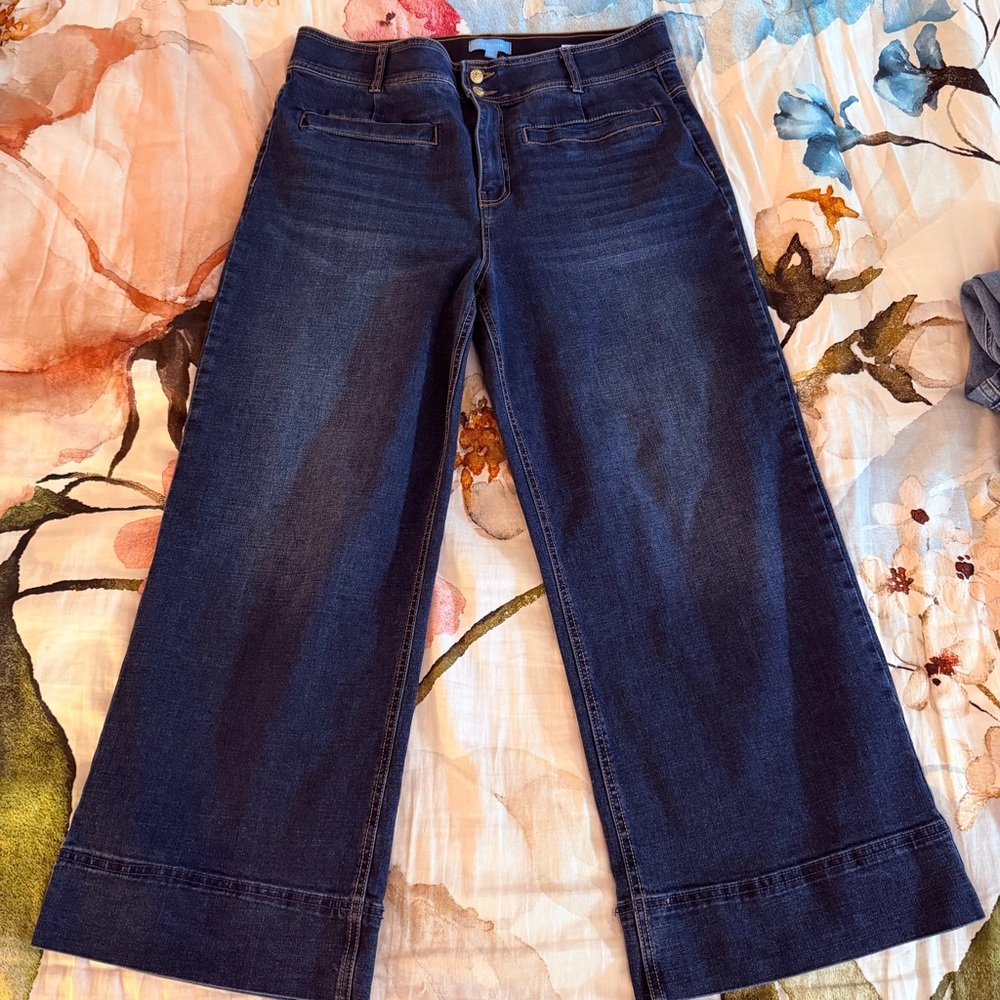Draper James Dark Blue Denim Flare Jeans ~ Sz 16 ~ EUC